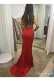 Illusion SweetHeart Neck Backless Spaghetti Red Prom Dresses With Sweep STFP7GFQPJ3