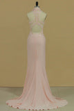 2024 High Neck Open Back Prom Dresses Spandex With Applique Sweep P26MRLBK