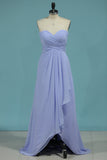 2024 A Line Sweetheart Ruched Bodice Asymmetrical Chiffon Bridesmaid Dresses