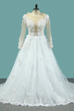 2024 Gorgeous Wedding Dresses A-Line Scoop Long Sleeves Tulle With Applique PZDSNTQL