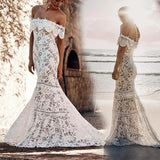 Elegant Off the Shoulder Ivory Lace Mermaid Beach Wedding Dress, Cheap Bridal Dress STF15188