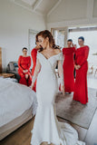 Charming Off the Shoulder Long Sleeves V Neck Mermaid Wedding Dresses, Bridal Dresses STF15116