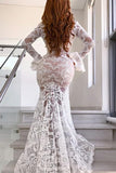Long Sleeves Mermaid Lace V Neck Wedding Dresses with Slit, Wedding STF15651