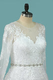 2024 Wedding Dresses Scoop A Line With Beaded Belt Tulle With Appliques PPNYBK7L