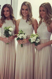 2024 A-Line O Neck Lace Top Long Chiffon Sleeveless Floor-Length Bridesmaid Dresses