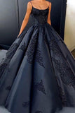 2024 Ball Gown Spaghetti Straps Navy Blue Vintage Cheap Long Prom Quinceanera Dresses
