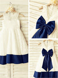 A-line/Princess Sleeveless Scoop Bowknot Tea-Length Lace Flower Girl Dresses TPP0007719
