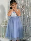 A-Line/Princess Tulle Lace Scoop Sleeveless Knee-Length Flower Girl Dresses TPP0007465