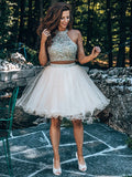 A-Line/Princess Scoop Beading Sleeveless Short/Mini Tulle Two Piece Homecoming Dresses TPP0004446