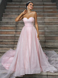 A-Line/Princess Satin Ruffles Sweetheart Sleeveless Sweep/Brush Train Wedding Dresses TPP0006505