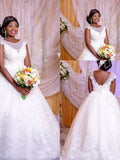 Ball Gown Organza Scoop Sleeveless Applique Floor-Length Wedding Dresses TPP0006768