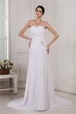 Sheath/Column Strapless Sleeveless Beading Applique Pleats Long Chiffon Wedding Dresses TPP0006983