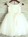 A-line/Princess Sleeveless Scoop Sash/Ribbon/Belt Knee-Length Tulle Flower Girl Dresses TPP0007645