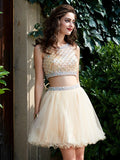 A-Line/Princess Scoop Net Sleeveless Beading Short/Mini Two Piece Homecoming Dresses TPP0008556
