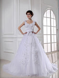 Ball Gown Beading Long Satin Tulle Strapless Sleeveless Wedding Dresses TPP0006798