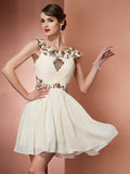 A-Line/Princess Scoop Sleeveless Beading Applique Short Chiffon Bridesmaid Dresses TPP0005401