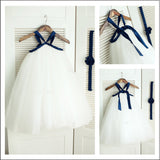 A-Line/Princess Spaghetti Straps Sleeveless Long Tulle Flower Girl Dresses TPP0007711