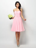 A-Line/Princess Strapless Pleats Sleeveless Short Chiffon Bridesmaid Dresses TPP0005762