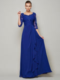 A-Line/Princess Scoop 3/4 Sleeves Lace Long Chiffon Mother of the Bride Dresses TPP0007067