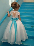 Ball Gown Short Sleeves Scoop Floor-Length Beading Organza Flower Girl Dresses TPP0007621