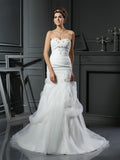 Trumpet/Mermaid Sweetheart Beading Sleeveless Long Net Wedding Dresses TPP0006885