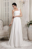 Sheath/Column One-Shoulder Sleeveless Ruffles Long Chiffon Wedding Dresses TPP0006978