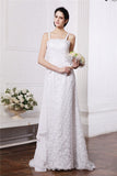 Sheath/Column Square Neck Sleeveless Ruffles Ruched Long Chiffon Net Wedding Dresses TPP0006992
