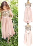 A-Line/Princess Sleeveless Scoop Asymmetrical Sequin Chiffon Flower Girl Dresses TPP0007710