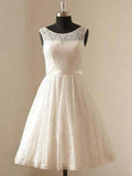 A-Line/Princess Scoop Lace Sleeveless Sash/Ribbon/Belt Knee-Length Wedding Dresses TPP0006889