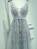 A-Line/Princess Sleeveless V-neck Tulle Applique Floor-Length Dresses TPP0001703