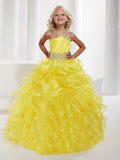Ball Gown One-shoulder Sleeveless Beading Long Organza Flower Girl Dresses TPP0007598