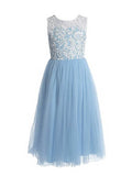 A-Line/Princess Sleeveless Jewel Lace Ankle-Length Tulle Flower Girl Dresses TPP0007594