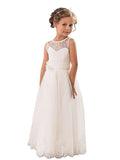 A-line/Princess Scoop Sleeveless Tulle Floor-Length Flower Girl Dresses TPP0007641