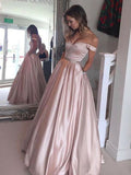 A-Line/Princess Off-the-Shoulder Sleeveless Floor-Length Satin Dresses TPP0001821