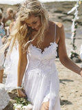 A-Line/Princess V-neck Sleeveless Applique Floor-Length Chiffon Wedding Dresses TPP0006271