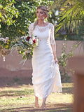 Sheath/Column Lace Bateau 1/2 Sleeves Sweep/Brush Train Wedding Dresses TPP0006873