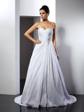 A-Line/Princess Sweetheart Ruffles Sleeveless Long Taffeta Wedding Dresses TPP0006627