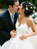 A-Line/Princess Spaghetti Straps Sleeveless Floor-Length Lace Satin Wedding Dresses TPP0006629