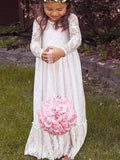A-Line/Princess Long Sleeves Jewel Bowknot Lace Floor-Length Flower Girl Dresses TPP0007631