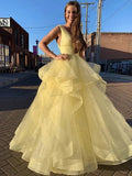 Ball Gown Floor-Length V-neck Ruffles Sleeveless Organza Dresses TPP0001806