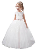 Ball Gown Jewel Sleeveless Crystal Floor-Length Tulle Flower Girl Dresses TPP0007617