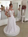 A-Line/Princess Scoop Lace Sweep/Brush Train Short Sleeves Wedding Dresses TPP0006879