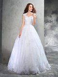 Ball Gown Sweetheart Lace Sleeveless Long Organza Wedding Dresses TPP0006696