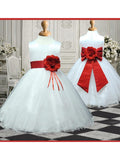 A-line/Princess Scoop Sleeveless Hand-made Flower Long Organza Flower Girl Dresses TPP0007651