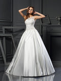 Ball Gown Scoop Applique Sleeveless Long Satin Wedding Dresses TPP0006457