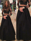 A-Line/Princess Long Sleeves Scoop Floor-Length Lace Dresses TPP0001881