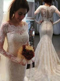 Trumpet/Mermaid Bateau Long Sleeves Sweep/Brush Train Applique Lace Wedding Dresses TPP0006679