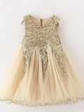 A-Line/Princess Sleeveless Jewel Sequins Tulle Short/Mini Flower Girl Dresses TPP0007607
