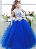 Ball Gown Jewel Sleeveless Lace Floor-Length Tulle Flower Girl Dresses TPP0007582