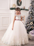 Ball Gown Scoop Sleeveless Sash/Ribbon/Belt Tulle Floor-Length Flower Girl Dresses TPP0007684